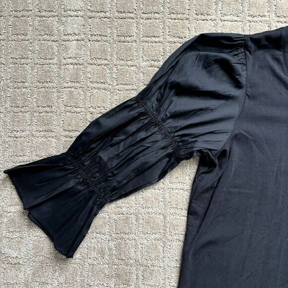 Chicos Peasant Shirt Women's 2 / L Black Gathered Tier 3/4 Sleeve Dark Romantic - Picture 5 of 7